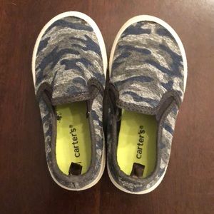 Carters slip on blue camo sneakers, toddler size 8
